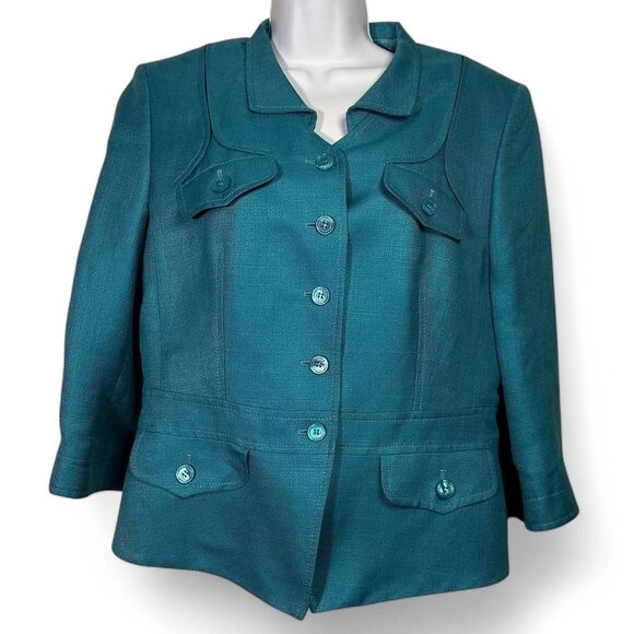Escada Linen Blend Blazer in Sea Turquoise - Picture 1 of 6